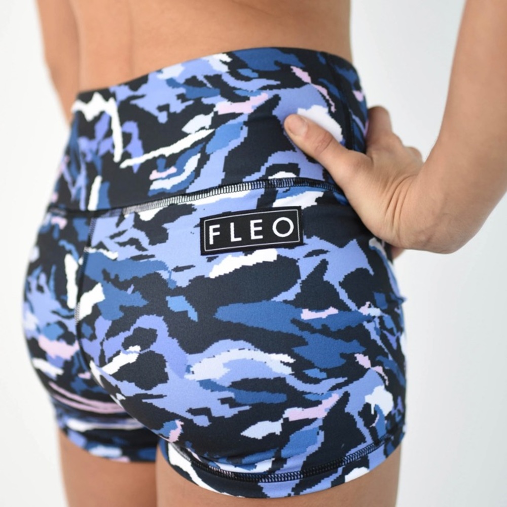 FLEO Power High Rise Short Blue Camo